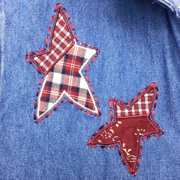 Lemon Grass VTG Chambray Farmcore Patch Short Sleeve Blue Collared Shirt Large - Picture 7 of 14